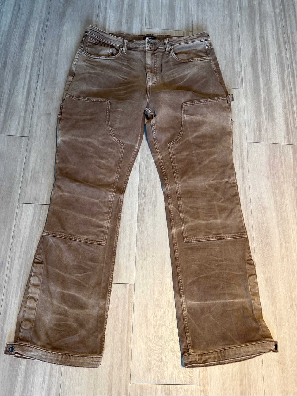 Men’s NOVAMEN Flare Carpenter Brown Utility Jeans Size 36/34- Rugged Workwear